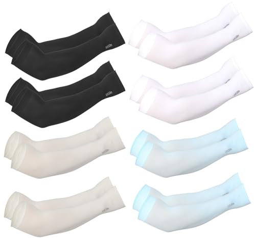 LAITER 8 Paio Manicotto UV Protezione Braccia UPF 50+ Raffreddamento Manicotti Anti-uv Unisex Braccia Protezione Manicotti Braccia Protezione UV Maniche Sport Ciclismo (bianco+nero+blu+grigio)