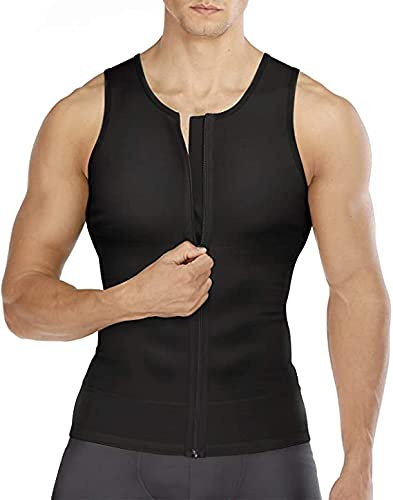 Bingrong Compression Shirts for Men Undershirts Slimming Body Shaper Waist Trainer Tank Top Vest with Zipper