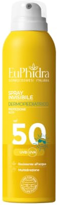 EUPHIDRA, Spray Solare Bambini SPF 50 Protezione Alta Dermopediatrica, Finish Invisibile No Effetto Bianco, Con Pantenolo e Polifenoli Antiossidanti, Idratazione Intensa Pelle Sensibile, 200 ml