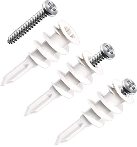 AIEX 25 Jeux Auto-Perceuse Chevilles et Vis pour Cloisons Sèches, Beton Aans Cheville, Plastique Kit Placo à Visser Charges Lourdes Rideaux Suspendus Armoires Murales Cadre Photo Blanc