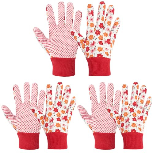 Ainiv Floral Gardening Gloves for Women/Ladies, 3 Pairs Non-Slip Garden Work Gloves, Breathable Yard Work Glove Light Working Gloves for Farm, Yard, Pruning, Outdoor Multi-Purpose(Universal Size)
