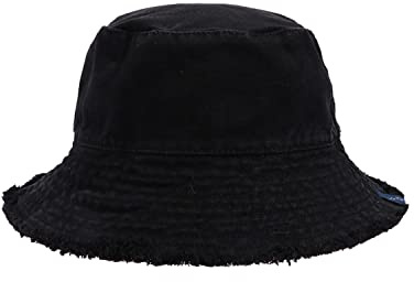 CLAPE tvättad bomull solhatt män kvinnor vikbar fiskarhatt frayed brim bucket hat reversibel fiskarhatt UV-skydd slapphatt resa strand solhatt, HJY1-svart, En Storlek