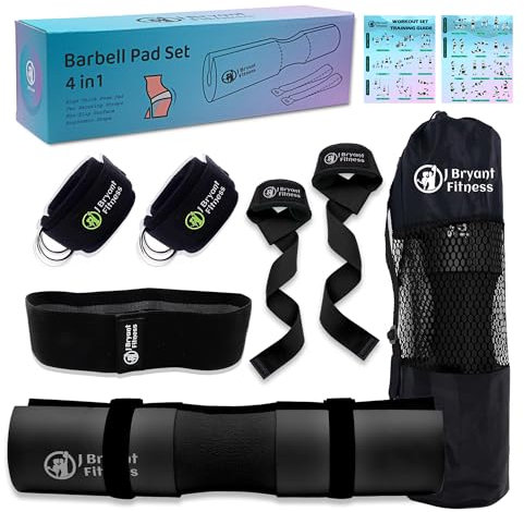 J Bryant Barbell Pad Set with 2 Ankle Straps for Cable Machines, Hip Resistance Band, Weight Lifting Straps, Thick Cushion Hip-Thrusts Pad with Carry Bag for Squats Bench Press Workout