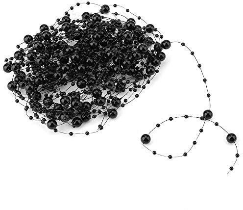 Ejoyous 10M Roll Pearls String,Fishing Line Artificial Pearls Bead Garland, Pearl Strings for Decorating Wedding Centerpieces Bridal Bouquet DIY Crafts (Black)
