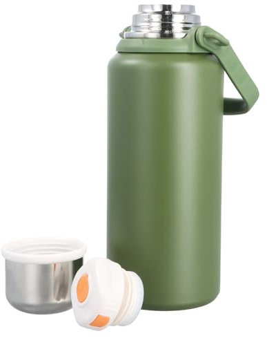 Ehuihuan Gourde en Acier Inoxydable 316, Bouteille d'Eau Étanche 1200ml, Gourde Isotherme Inox Sport, Stainless Steel Water Bottle, Bouteille Chaud et Froid avec Bandoulière+Poignée+Filtre (Vert)