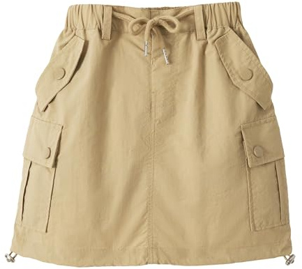 Rolanko Faldas para Niñas Pantalones Cortos Interiores con Bolsillos, Paracaídas Ajustable Cargo Sport Skort con Cintura Elástica, Caqui, Talla: 10-11 años/150