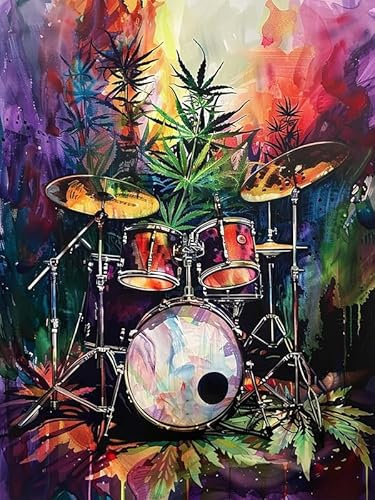 Zariocy 5D Diamond Painting Kits Trommels, DIY Verf met Diamant Kunst Muziekinstrumenten Ronde Full Drill Crystal Diamant Borduurwerk Schilderijen Ambachten voor Thuis Kantoor Muur Decor 30x40cm