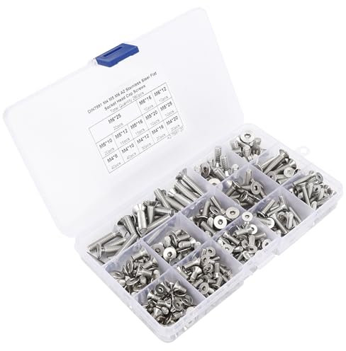 Set di Viti M4/M5/M6 in Acciaio Inossidabile, 260 Pezzi, Esagono Incassato con Scatola Trasparente per Industria Elettronica