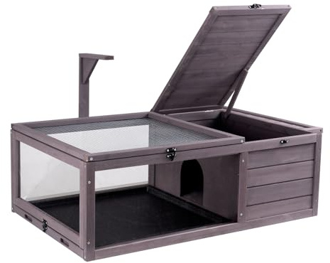 VEVOR Habitat per Tartarughe, Casa per Tartarughe in Legno per Interni ed Esterni, Recinto per Tartarughe con Supporto per Luce Sospesa, Recinto per Rettili con 2 Stanze, Gabbia per Piccoli Animali