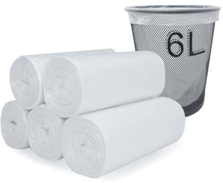 Dr.JIEER Piccoli sacchetti per la spazzatura da 3-6 L, biodegradabili, compostabili, sacchetti per rifiuti alimentari, sacchetti per la spazzatura a pedale per cucina, sacchetti della spazzatura