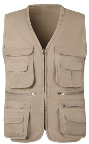 KTWOLEN Herren Outdoor Weste Baumwolle Anglerweste Freizeit Jagd Trekking Wander Angler Camping Safari Weste Ärmellos Jacke mit vielen praktischen Taschen, Beige, 6XL