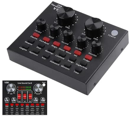 Huvqianu Audio Mixer for Streaming and Podcasts, USB Soundboard Mixer with 4 Channels, Black