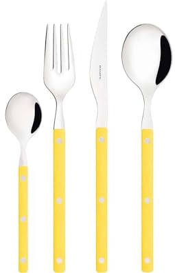 BUGATTI, Allegra, Cubertería de 24 cubiertos Ventana de acero inoxidable 18/10, servicio de cubiertos para 6 personas, incluyendo 6 cucharas, 6 tenedores, 6 cuchillos y 6 cucharaditas. (Amarillo)