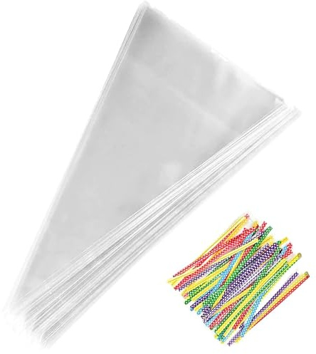 100 Pezzi Sacchetti per Caramell, 30x16cm Sacchetti Richiudibili per Bomboniere Sacchetto di Plastica sacchetti trasparenti con 100x Twist per Caramelle, Sapone, Biscotti, Cioccolatini
