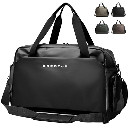 DBPBToU Sporttasche Damen Herren, Reisetasche mit Schuhfach und Nassfach, Expandierbare Reisetasche am Boden, wasserdichte Weekender Bag Handgepäck Tasche (Schwarz)