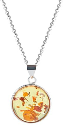 ELEGAMBER S925 silver handmade natural baltic amber insect fossil crab pendant necklace | elegant gift choice with natural gemstones and handmade jewelry (amber-circle, 18 inch)
