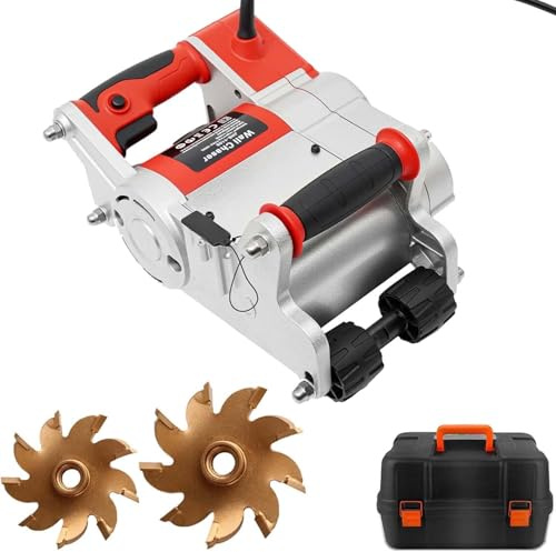 CUTANGELAR Väggskärare Elektrisk spårskärmaskin med 25 mm och 35 mm blad, väggspårsmaskin Betongväggskärmaskin med verktygslåda för rött tegel och sandtegel(Red)