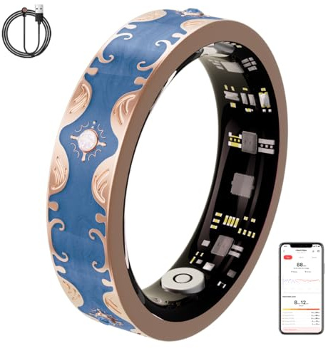 Thafikzi Bague de santé intelligente pour femmes, aucun frais d'abonnement, bracelet de fitness de santé avec fréquence cardiaque, sommeil, oxygène sanguin, étanche IP68, bague intelligente de