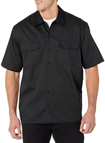 Amazon Essentials Camisa de Trabajo de Manga Corta Resistente a las Manchas y Arrugas Hombre, Negro, XL