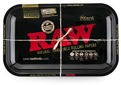 Raw Plateau en métal pour rouler le tabac avec inscription « Rawthentic » Noir Taille S 27,5 x 17,5 cm
