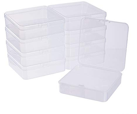 BENECREAT 10 Pack Caja de Almacenamiento de Plástico Transparente con Tapas Abatibles para Pastillas Hierbas Cuentas Pequeñas Tarjetas 9.5x9.5x3cm