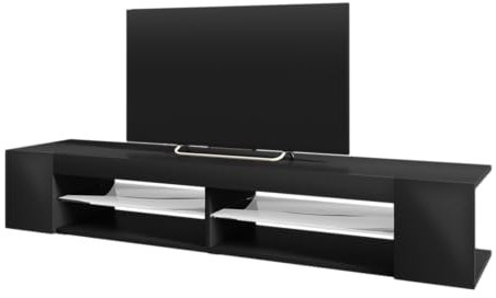 Selsey Mitchell – TV-Lowboard Schwarz Matt/Schwarz Hochglanz 180 cm breit mit LED