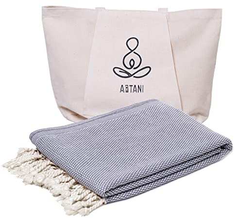 ATANI Turkisk strandhandduk väska 100% ekologisk bomull snabbtorkande sandfri stor resefilt överdimensionerad XL yoga ekohanddukar rese nödvändigheter semester måste ha gåvor (grå + 1 väska)