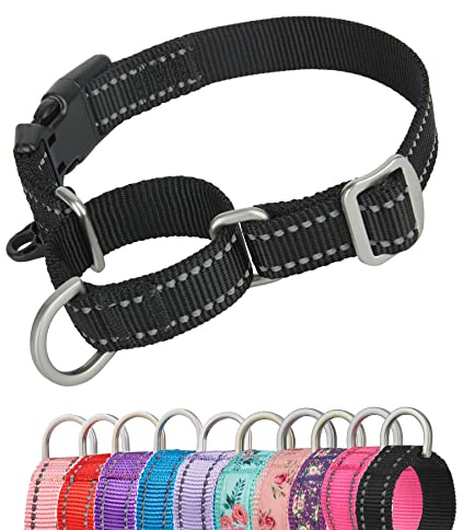 YUDOTE Reflekterande Martingale hundhalsband flyktsäker anti-drag med säkerhet snabbspänne för smala huvudhundar underlättar promenader, extra liten, svart