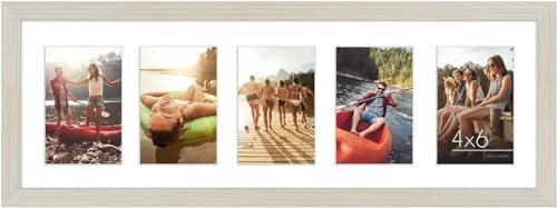 Americanflat 20x61 cm Bilderrahmen Collage - Zeigen Sie Fünf 10x15 cm Fotos an Ihrer Wand an - Bilderrahmen für Mehrere Bilder der Familie - Verbundholz mit Bruchsicherem Glas - Helles