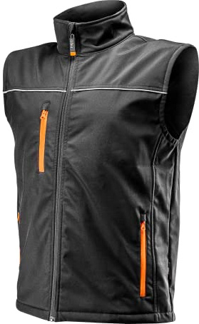 NEO TOOLS Softshell-arbetsväst, vattentätt och ventilerande tyg, luftcirkulation och vattenbeständighet, justerbar dragsko i midjan, reflekterande element (L)