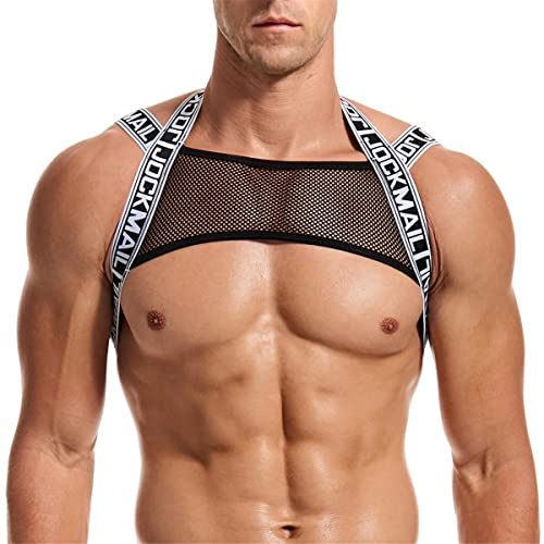 JOCKMAIL, Top Corto da Fitness per Uomo, per il Petto, Sportivo, con Spalline, Fasce per Muscoli, Imbracatura, Banda per le Spalle, bianco, L/XL