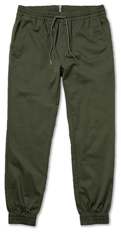 Volcom Frickin Slim Jogger Pants – Tapered Fit with Drawstring Waist, Elastic Cuffs, and Recycled Stretch Fabric Pantalones, Verde Oscuro, S para Hombre