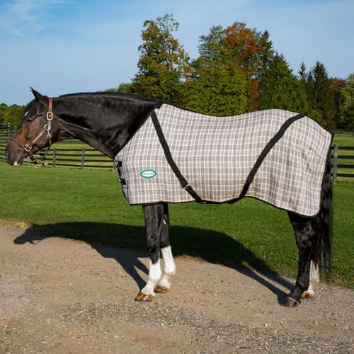 Country Pride Deluxe Stable Sheet for Horses, Indoor Blanket, Adjustable Double Buckle Front, Bias Surcingles, Removable Elastic Leg Straps, Nylon-Lined Shoulders, Tan Plaid, Spring and Fall Use (78)