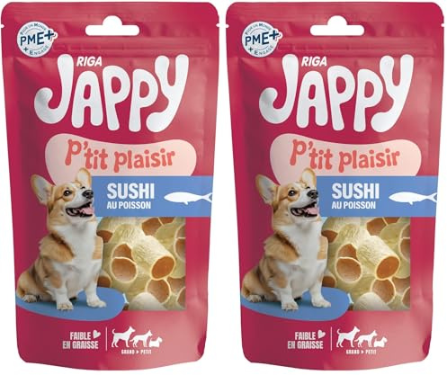 Riga - Chick'Os Sushi - Friandise pour Chien Riche en Poulet, en Poisson et en Oeuf - Source de Protéine - Faible Teneur en Matière Grasse - Paquet de 100g (Lot de 2)