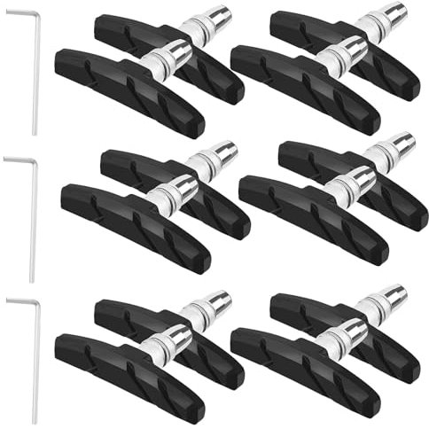 V Bike Universal Road & Mountain Brake Pads - 6 Pairs with 3 Hex Nuts & Spacers