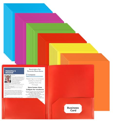 Plastic Folders with Pockets, 6 Color 48 Pcs Heavy Duty Two Pocket Folder Business Card Holder for Office High School