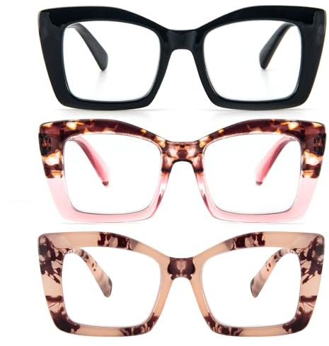 KoKoBin Oprah Occhiali da lettura quadrati da donna Oversized con cerniere a molla per computer (Nero/Rosa Leopardo/Leopardo Rosa, 1.5, Diottria)