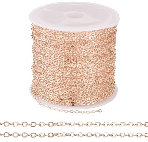 Cheriswelry Catene in ferro rivestito in ottone da 10 m, con maglie piatte e incrociate, saldate con bobina, per la creazione di collane, bracciali e gioielli, colore: oro rosa
