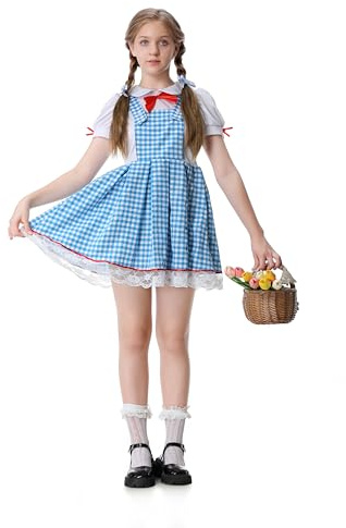 HAPNBCELE Dorothy kostym flicka, Dorothy flicka kostym med idyllisk flicka, bokdag julklädsel, fin rutig klänning, XL