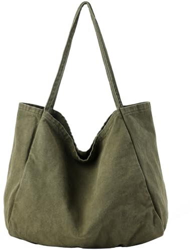YAVCOOL Grand sac fourre-tout en toile pour femme, sac à bandoulière pour le travail, les voyages, sac à message, sac à main fourre-tout, 1 vert kaki., Large
