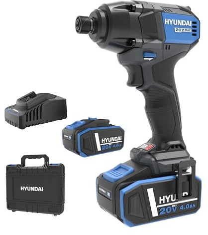 HYUNDAI Akku-Schlagschrauber ID20X-230-4A2 | 20V, bürstenloser Motor | 230 Nm, 0-4000 B/Min | 3 Stufen, 1/4 Schnellspannfutter | Lieferumfang: 2 x 4.0Ah Akku, Ladegerät, Koffer