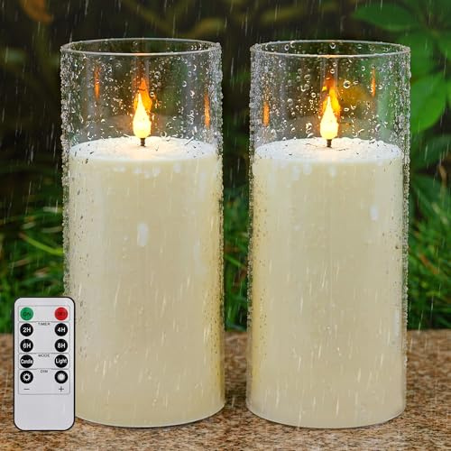 yunsheng 2 styck utomhus vattentäta flamlösa ljus med fjärrkontroll och timer, 10 cm x 22,5 cm batteridrivna blockljus med avtagbar akrylskål, stora LED fladdrande ljus för uteplatsdekoration