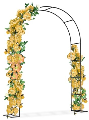 Froadp - Arco da giardino per rose in metallo, 192x38x240 cm, arco a portale con rivestimento a polvere in nero, resistente agli agenti atmosferici, supporto per piante rampicanti per giardino