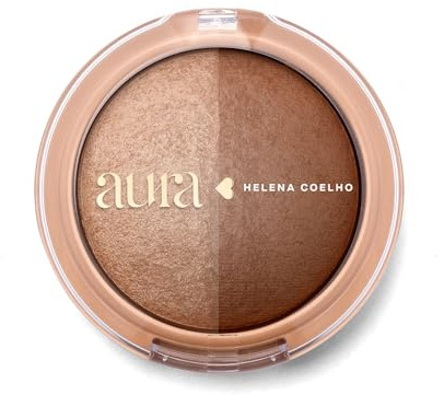 Aura by Helena Coelho Blush Duo Blush Tan-Tastic in polvere trucco donna | Alta pigmentazione, lucentezza satinata, effetto glow | bicolore con particelle glitter dorate 9g