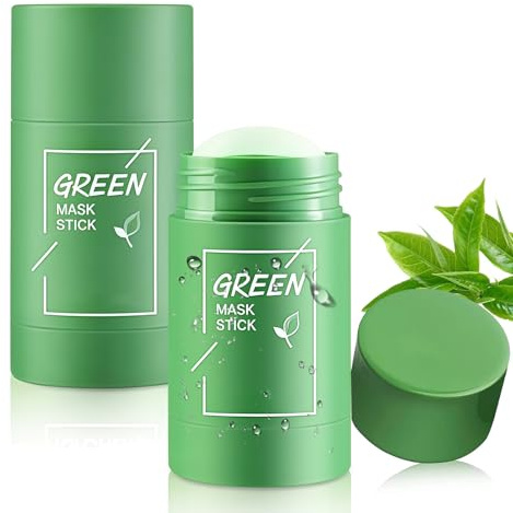 2 Pezzi Green Mask Stick al Tè Verde – Maschera Viso in Stick per Punti Neri, Pulizia Profonda dei Pori, Controllo del Sebo, Idratazione e Pelle Luminosa