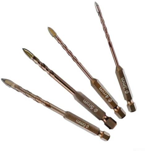 Zilimontt Set di 4 punte esagonali a croce per piastrelle, vetro, cemento, metallo, legno, plastica, dimensioni 3 mm, 4 mm, 5 mm, 6 mm, compatibili con trapani manuali e trapani elettrici