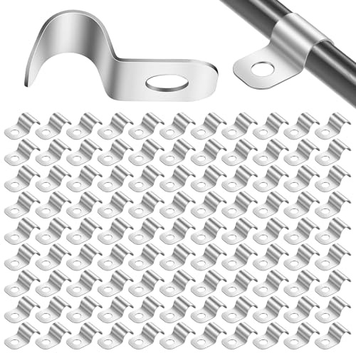 Xindojuz 100 Pcs Conduit Clamp, 1/4 Inch Outdoor Cable Clips with One-Hole, Zinc Plated Steel Wire Clamps Screw Cord Clips for Wall Mounting Wires Management, Suitable for 9-10mm Pipe Wires (Silver)