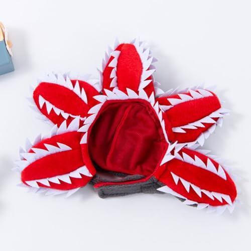 Demogorgon - Cappello per animali domestici, regolabile, spaventoso, con fiore spaventoso, per Halloween, cosplay, feste, con volto diavolo, accessorio per foto di compleanno, accessori per animali