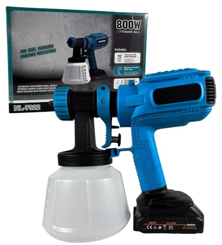 Pistola a Spruzzo a Batteria, Pistola a Spruzzo per Vernice Doppia Batteria 48V, Pistola Vernice Elettrica, Serbatoio 1200 ML, Pistola per Verniciare con Accessori