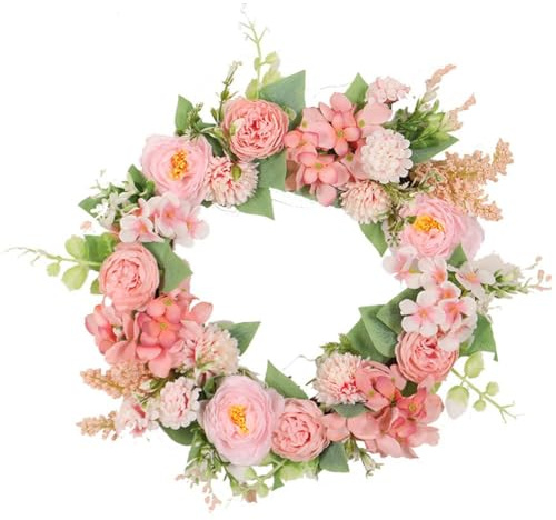 Keuyeo Ghirlande Artificiali per Porta D'ingresso, Elegante Ghirlanda di Peonie, Ghirlanda Floreale Primaverile/Estiva per Matrimoni, Feste, Decorazioni per Casa in Stile Rustico.